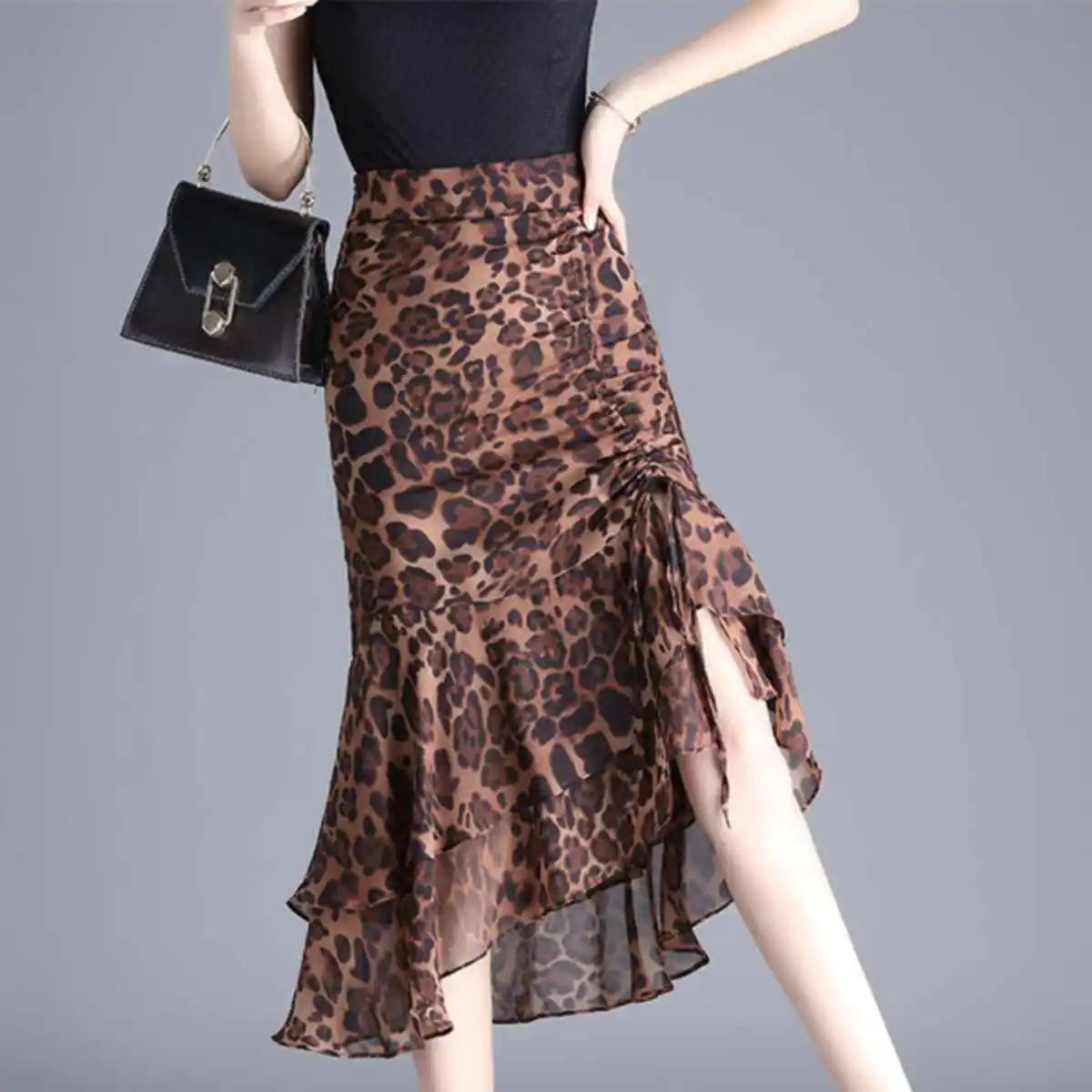 Leopard Ruffles Chiffon A-line