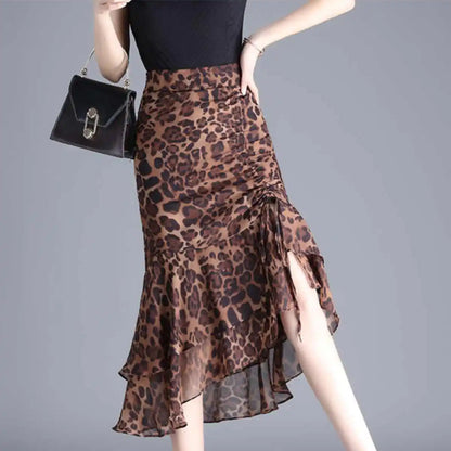 Leopard Ruffles Chiffon A-line