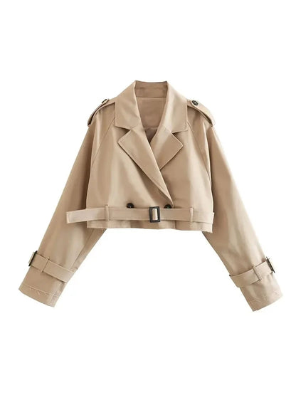 Women's spring vintage jacket with belt