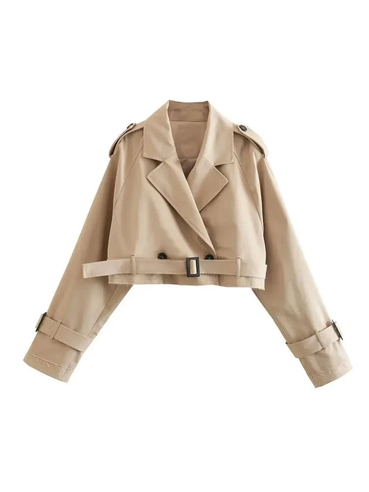 Women's spring vintage jacket with belt