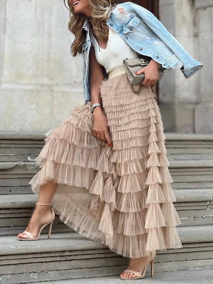 HOUZHOU Solid Multilayer Ruffle Mesh