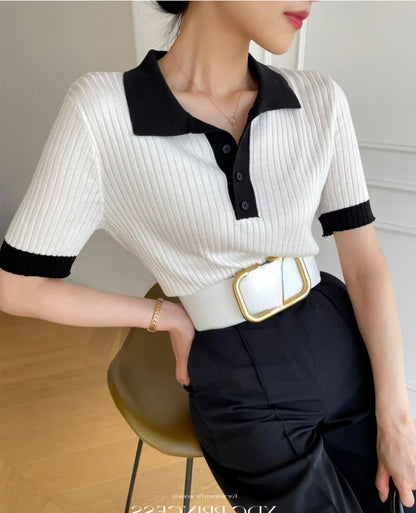 Mira – Ice Silk Slim Fit Polo Crop Top