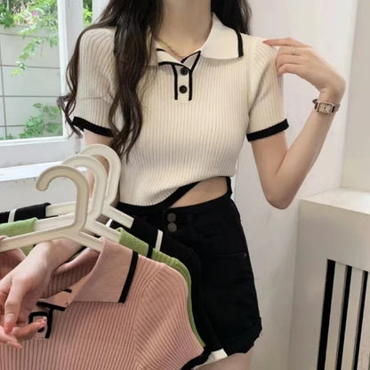 Melissa Contrast Color Polo Collar Shoulder
