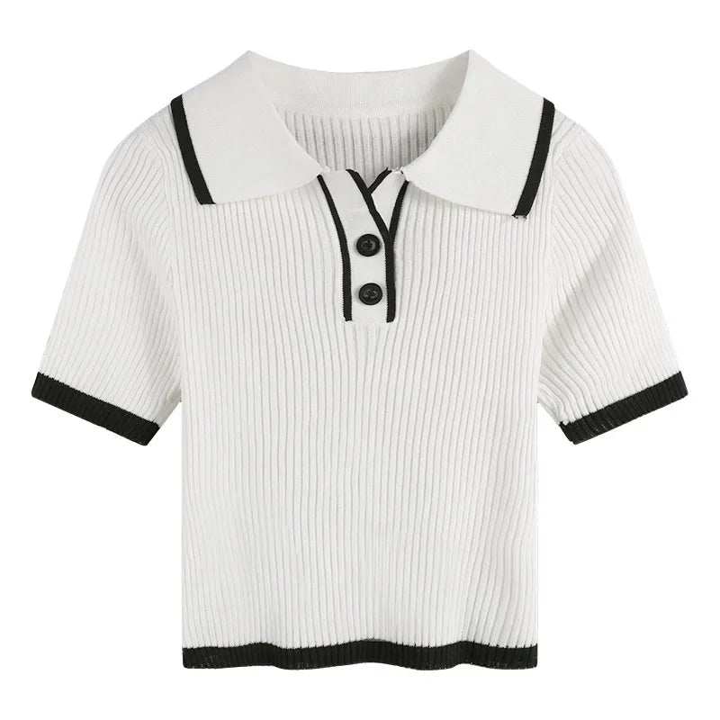 Melissa Contrast Color Polo Collar Shoulder