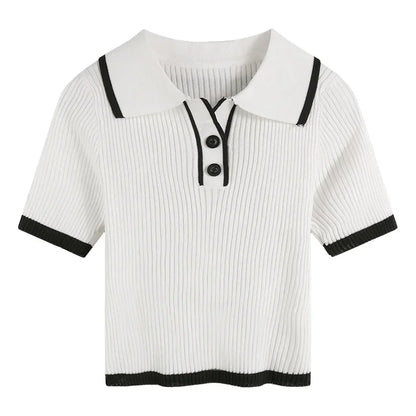 Melissa Contrast Color Polo Collar Shoulder