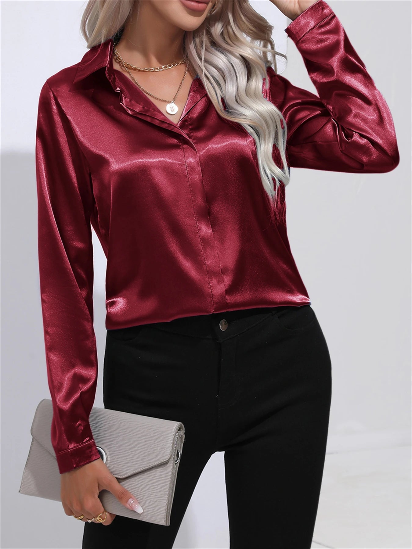 Clara – Satin Turn-Down Collar Shirt