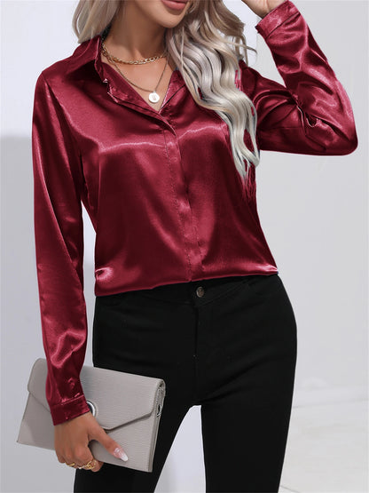 Clara – Satin Turn-Down Collar Shirt