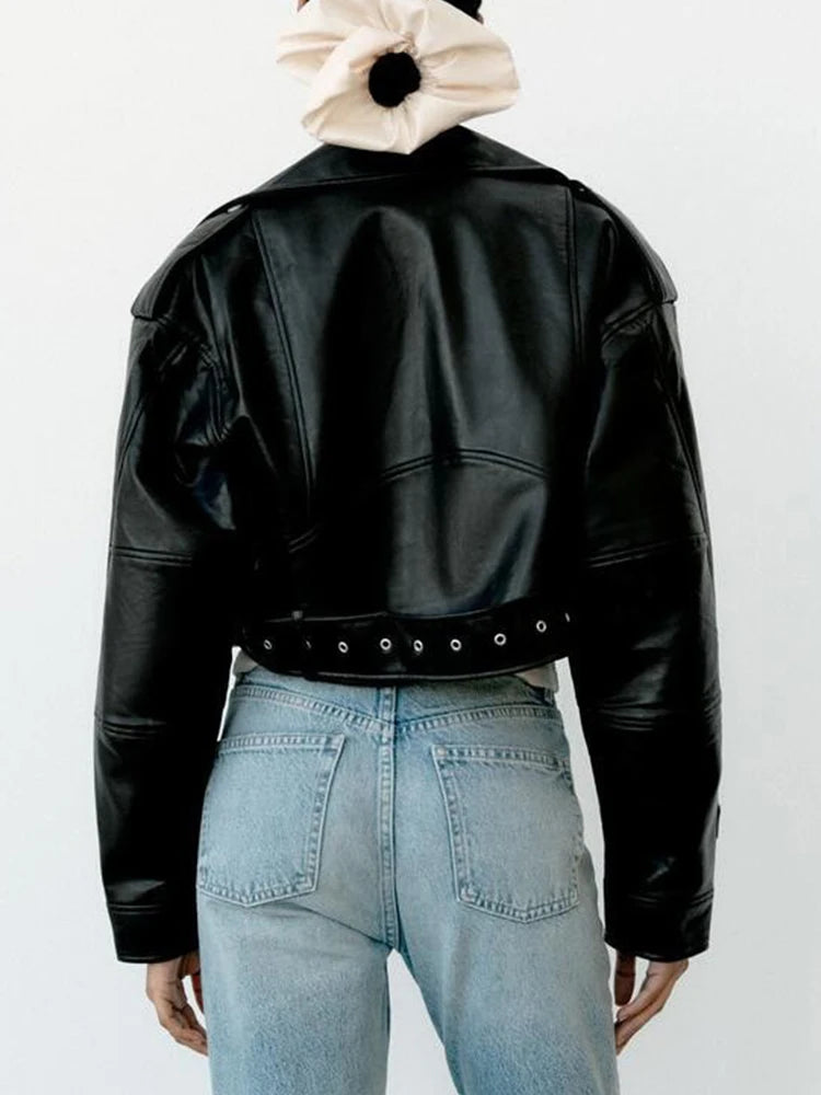 Women's Faux Leather Jacket with Belt