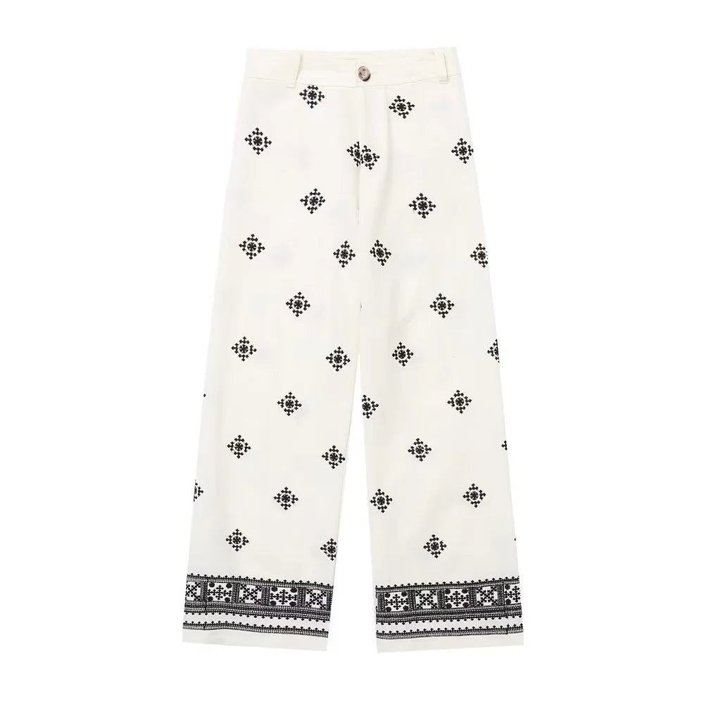 Amellia pants embroidered with retro flowers, autumn style