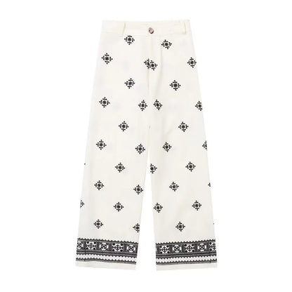 Amellia pants embroidered with retro flowers, autumn style