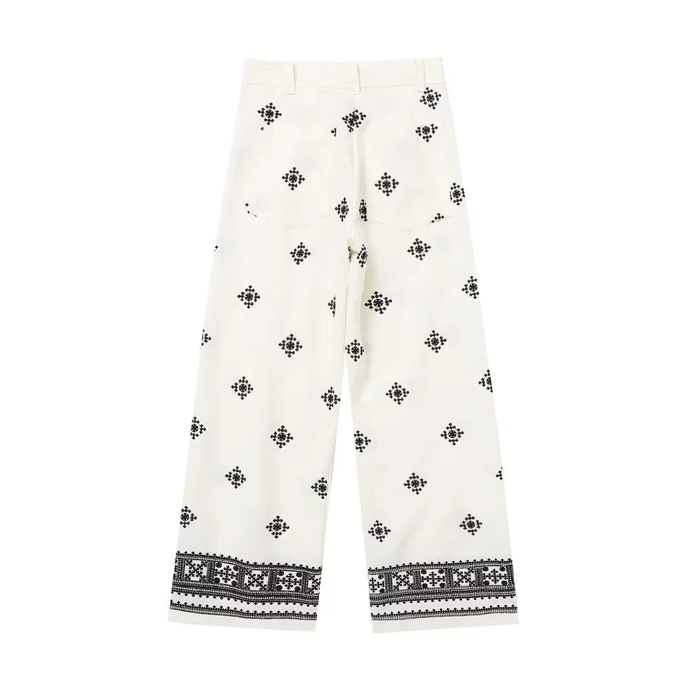 Amellia pants embroidered with retro flowers, autumn style