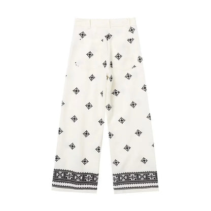 Amellia pants embroidered with retro flowers, autumn style