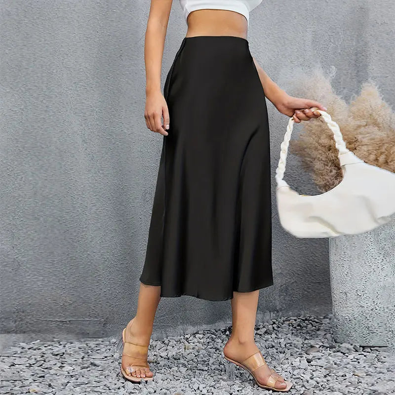Satin Skirts for Women Korean Style Champagne