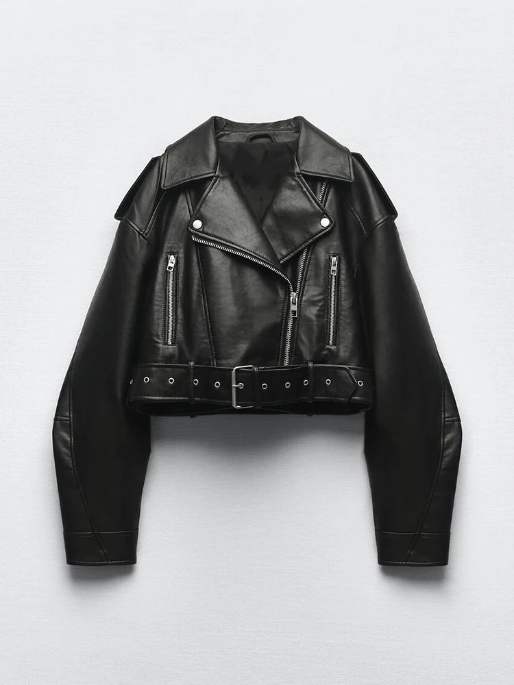 Jacket Vénera with Belt Streetwear Female Zipper Coat Outwear
