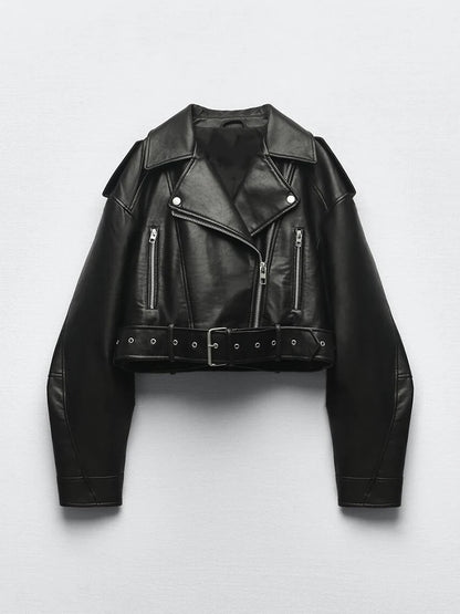 Jacket Vénera with Belt Streetwear Female Zipper Coat Outwear