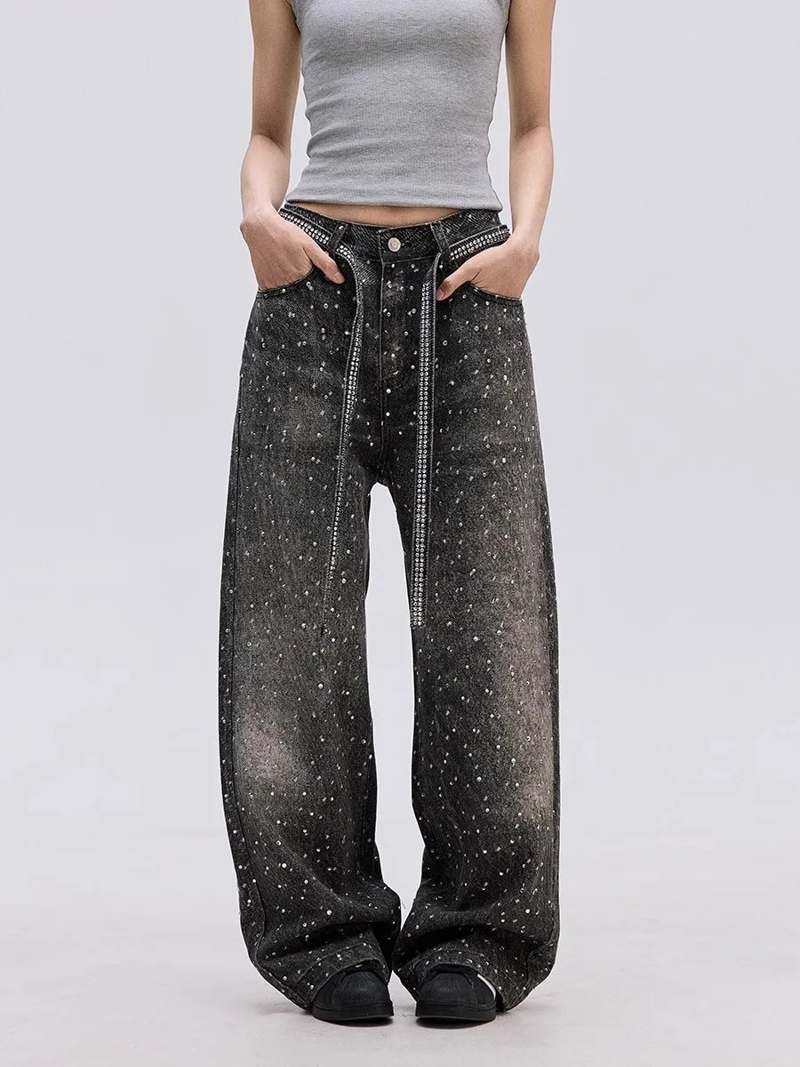 Aurora Rhinestone Wide Leg Jeans