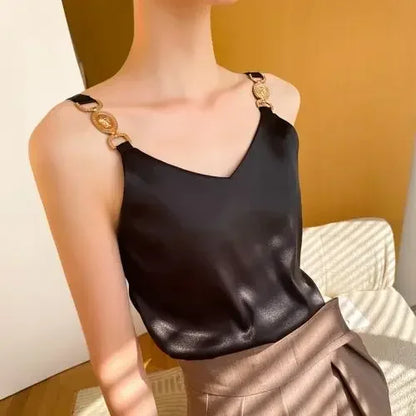Black Satin Tank Top Fashion