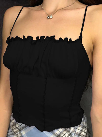 Katarine short crop with ruffles summer fashion sleeveless gathered slim