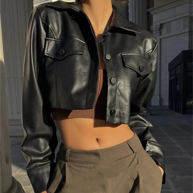 Candyhot Autumn Faux Leather Short Jacket