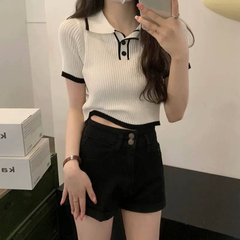 Melissa Contrast Color Polo Collar Shoulder
