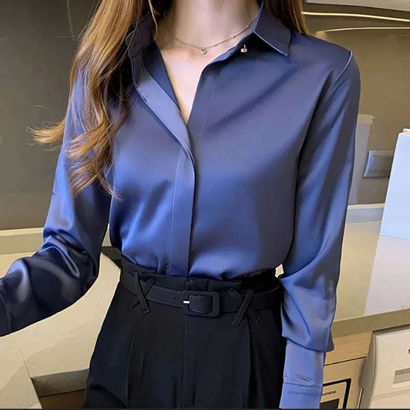 Sophia – Vintage Satin Long Sleeve Blouse
