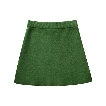 Elegance 2-piece set sweater mini skirt with elastic high waist flared skirt