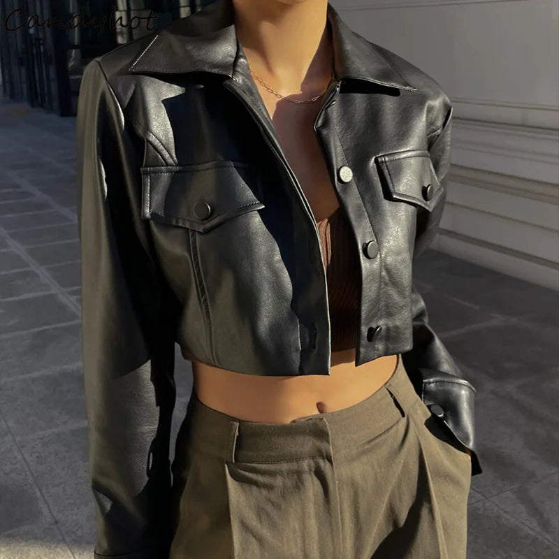 Candyhot Autumn Faux Leather Short Jacket