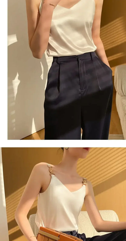 Black Satin Tank Top Fashion