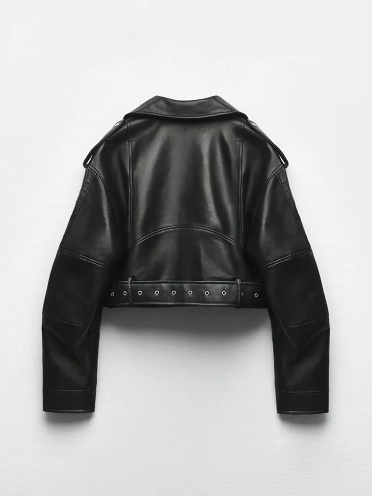 Women's Faux Leather Jacket with Belt
