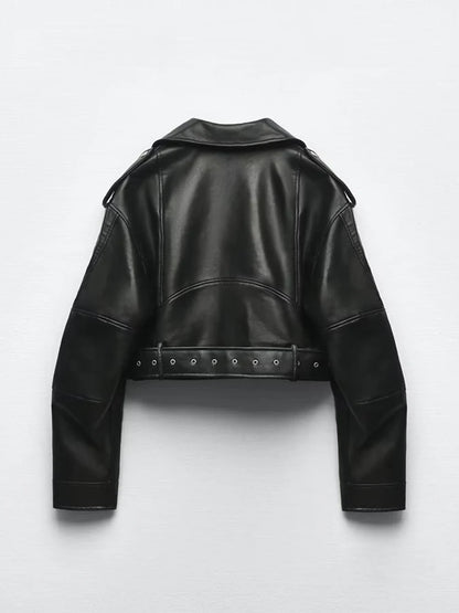 Women's Faux Leather Jacket with Belt