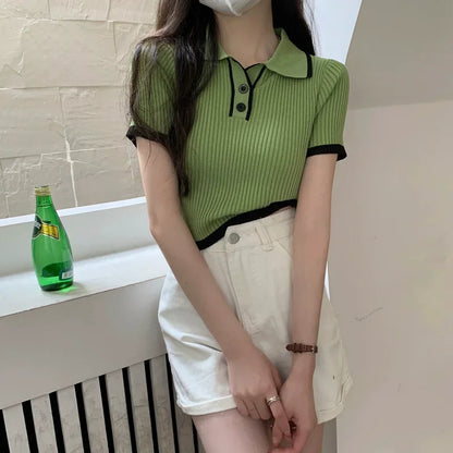 Melissa Contrast Color Polo Collar Shoulder