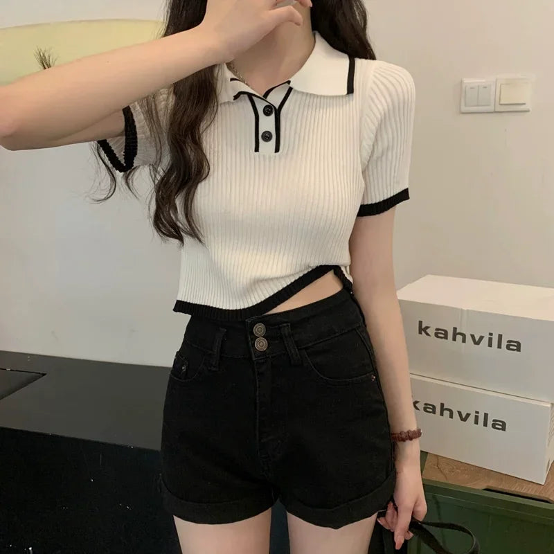 Melissa Contrast Color Polo Collar Shoulder