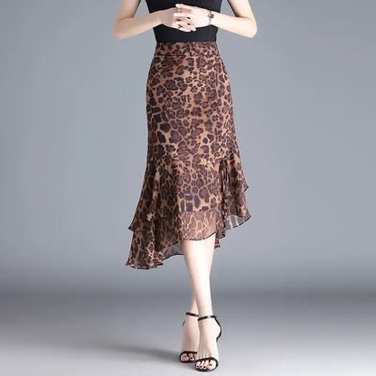 Leopard Ruffles Chiffon A-line