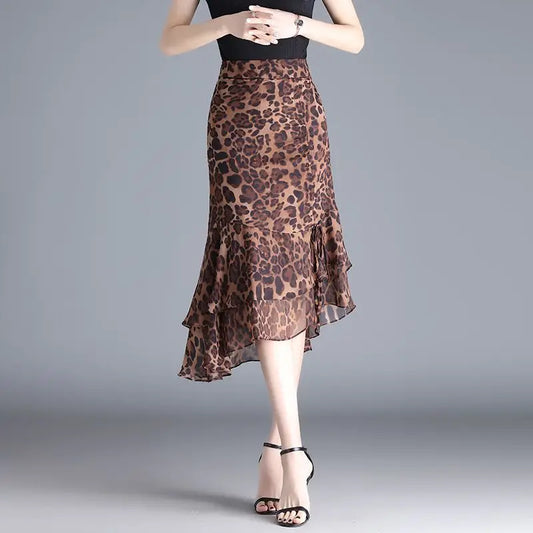 Leopard Ruffles Chiffon A-line