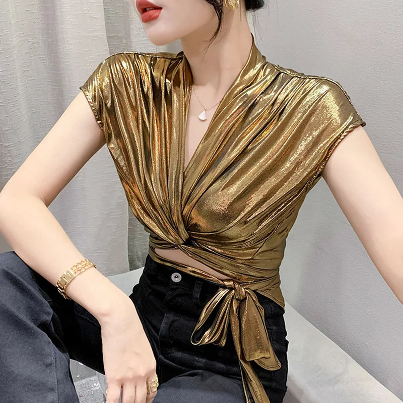 Luna – Streetwear Shiny Wrap Blouse