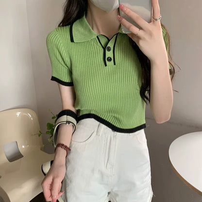 Melissa Contrast Color Polo Collar Shoulder