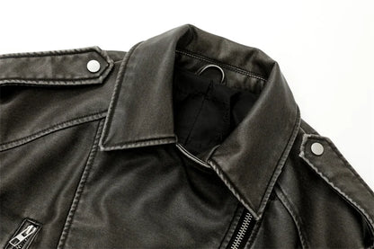Women's washed leather jacket