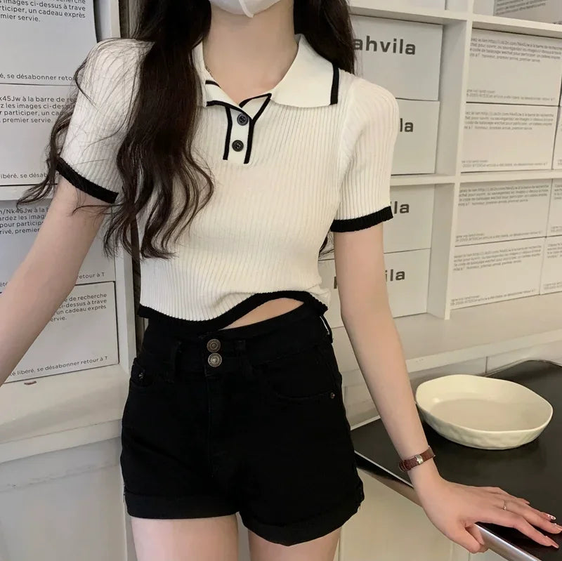 Melissa Contrast Color Polo Collar Shoulder