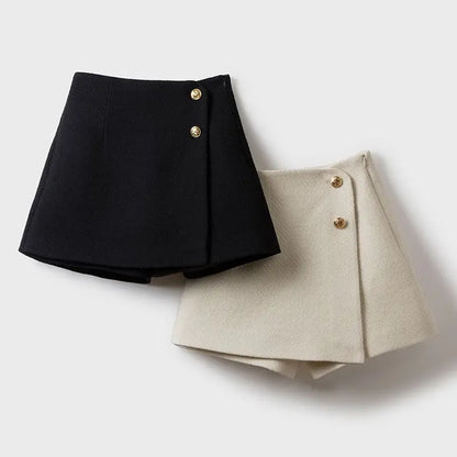 Autumn Winter Patchwork Zipper A-line Shorts