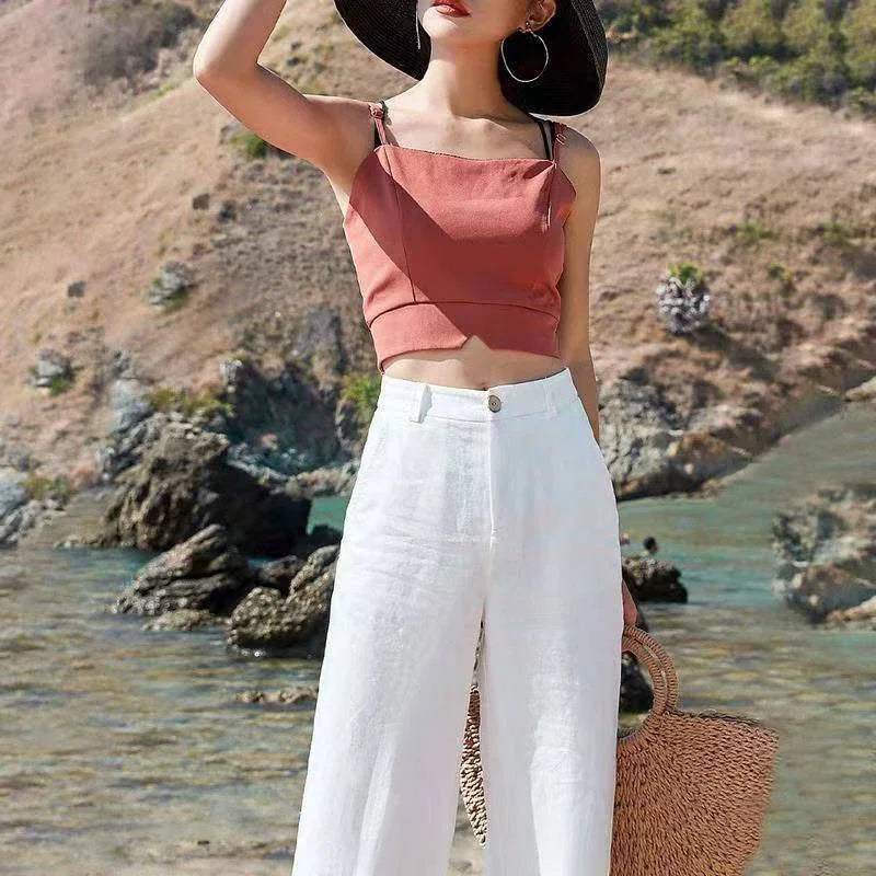 Charmy pants cotton and linen elegant high-waisted trousers