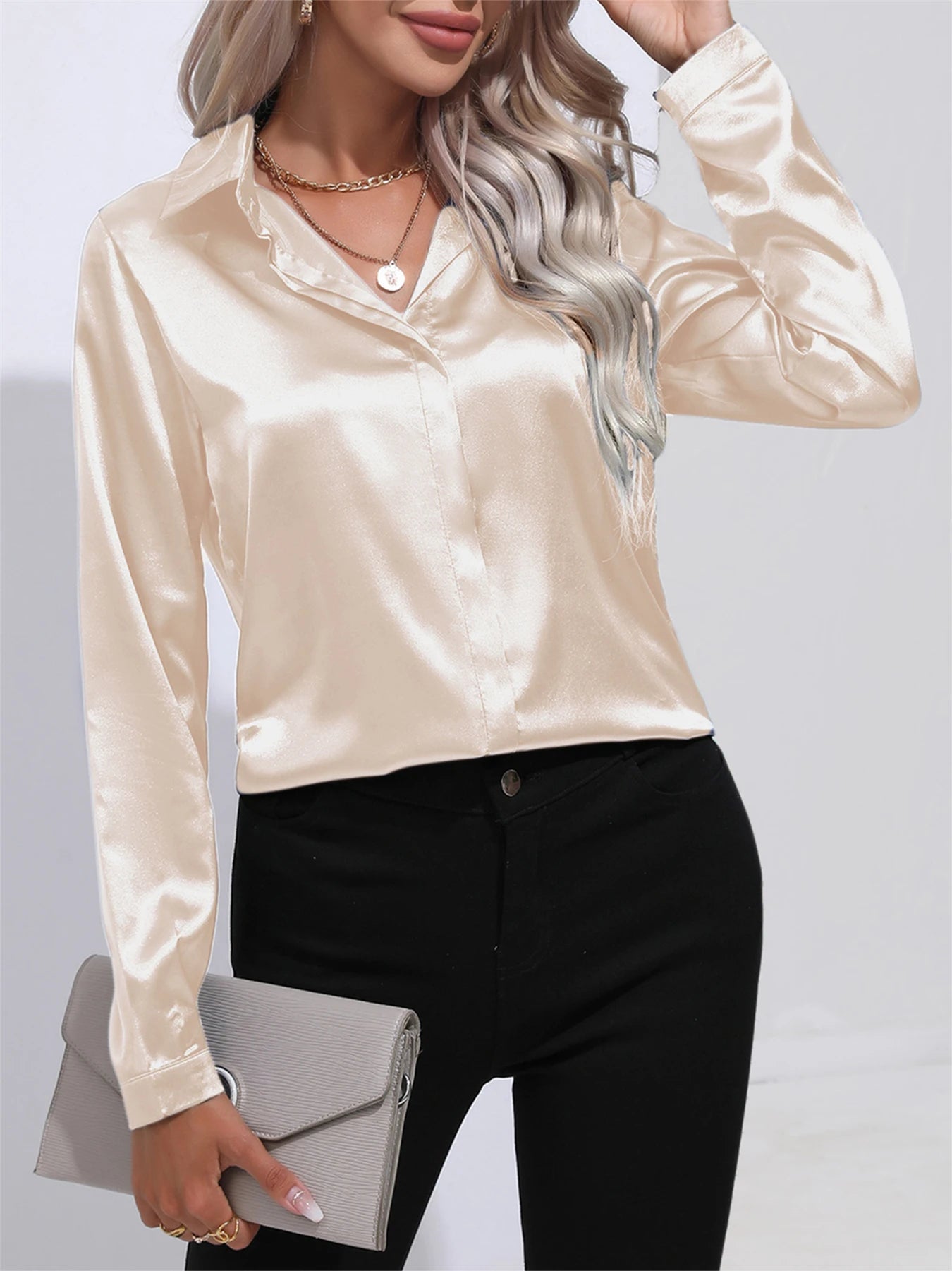Clara – Satin Turn-Down Collar Shirt