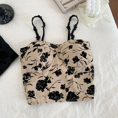 Megan crop top with thin straps and contrasting lace
