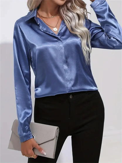 Clara – Satin Turn-Down Collar Shirt