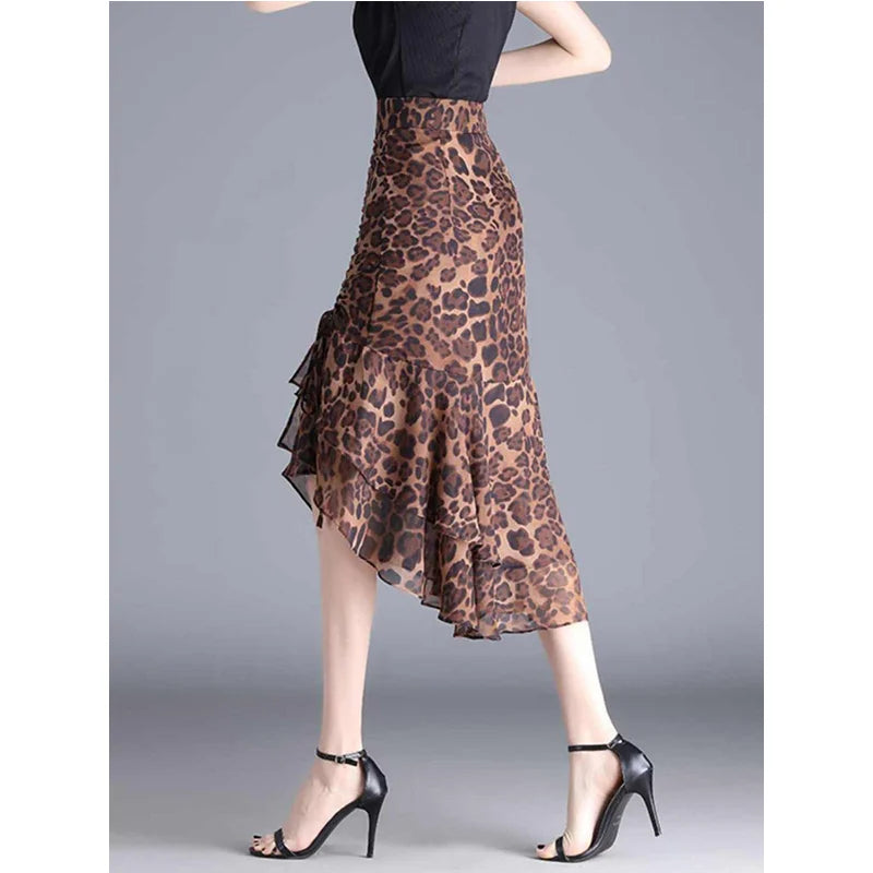 Leopard Ruffles Chiffon A-line