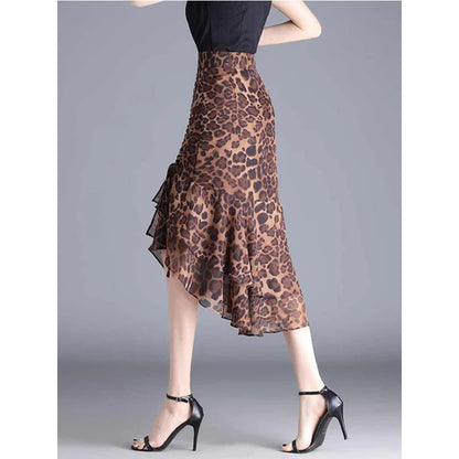 Leopard Ruffles Chiffon A-line