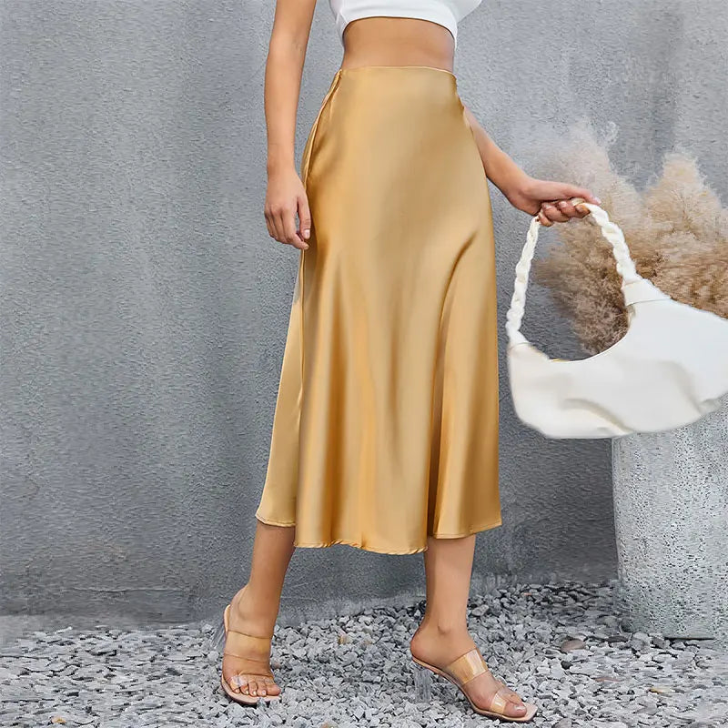 Satin Skirts for Women Korean Style Champagne