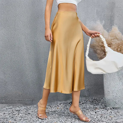 Satin Skirts for Women Korean Style Champagne