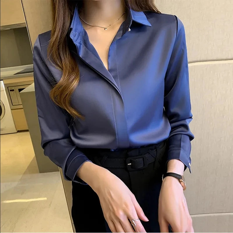Sophia – Vintage Satin Long Sleeve Blouse