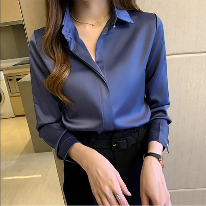 Sophia – Vintage Satin Long Sleeve Blouse
