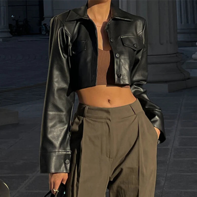 Xeemilo Autumn Faux Leather Short Jacket